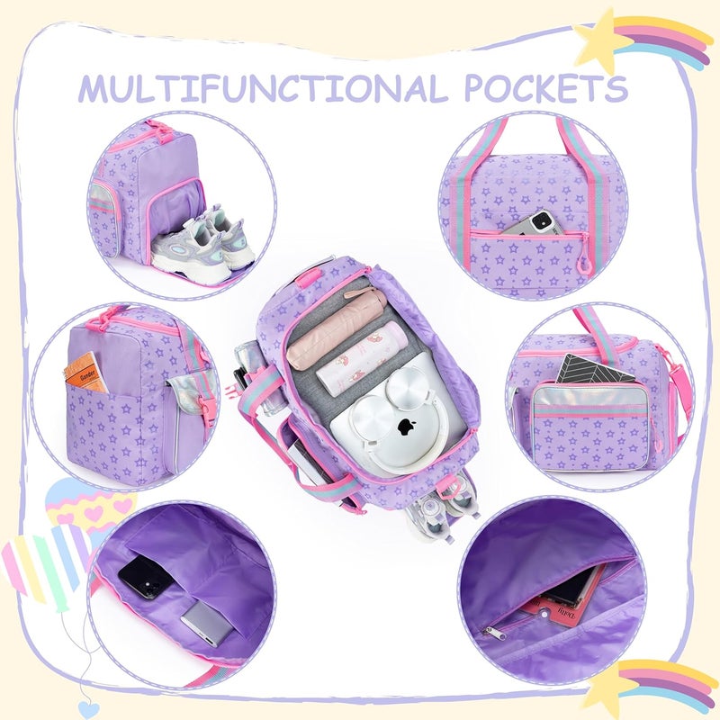 Oruiji Kids Duffle Bag Girls Women Gifts Travel Overnight Bag for Girls Women Tote Sleepover Bags for Girl Gym Dance Bags with Shoes Compartment Purple - Image 4